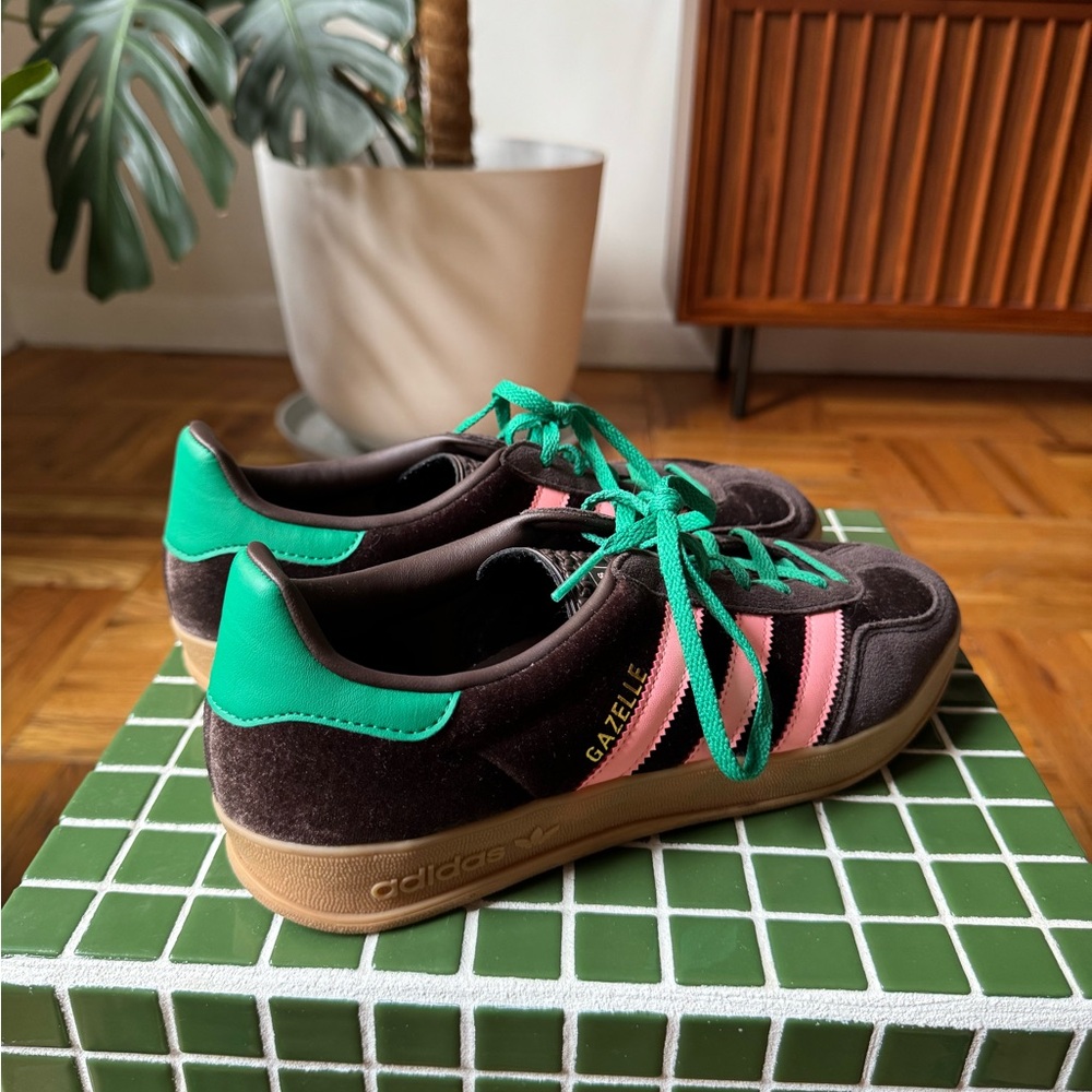 Adidas Gazelle Sneakers in Greenwood and Pink